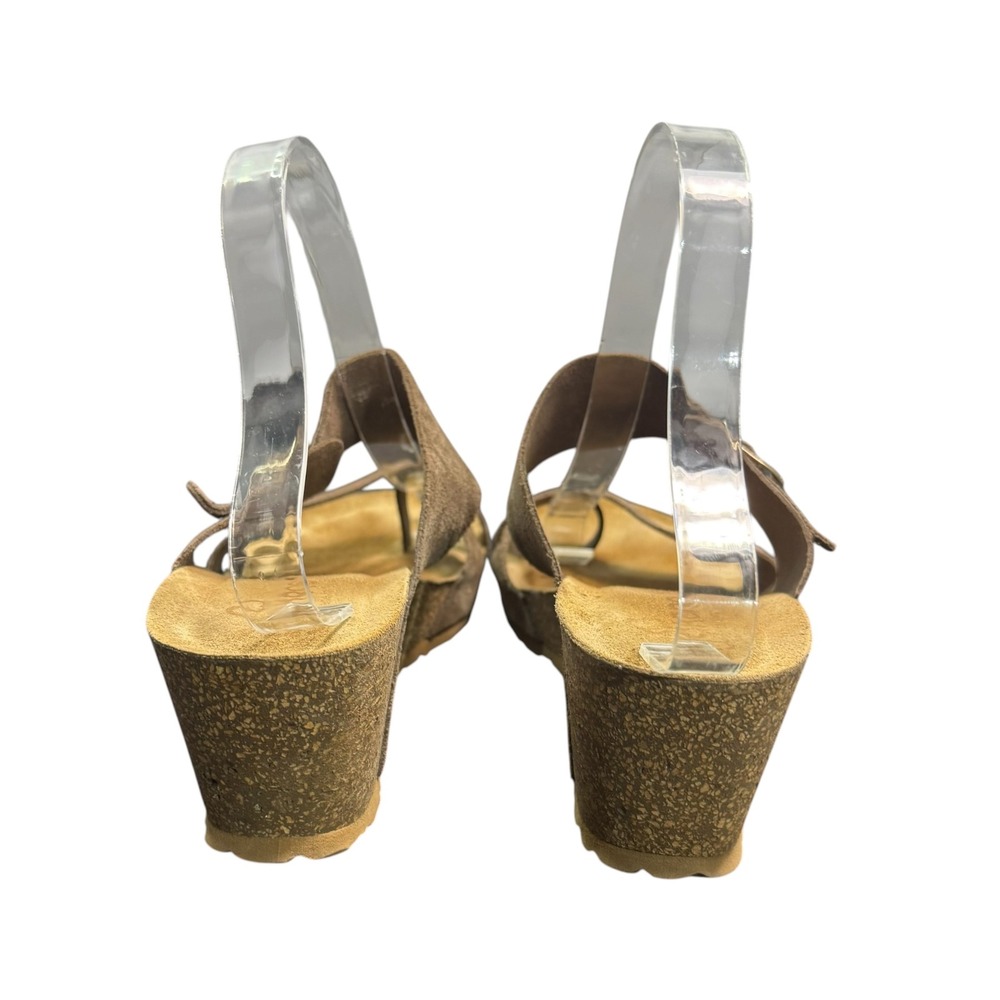 Yokono Spain Womens Taupe Suede Leather Wedge Sandals Toe Loop Buckle Slide Sz 9 - Picture 5 of 10